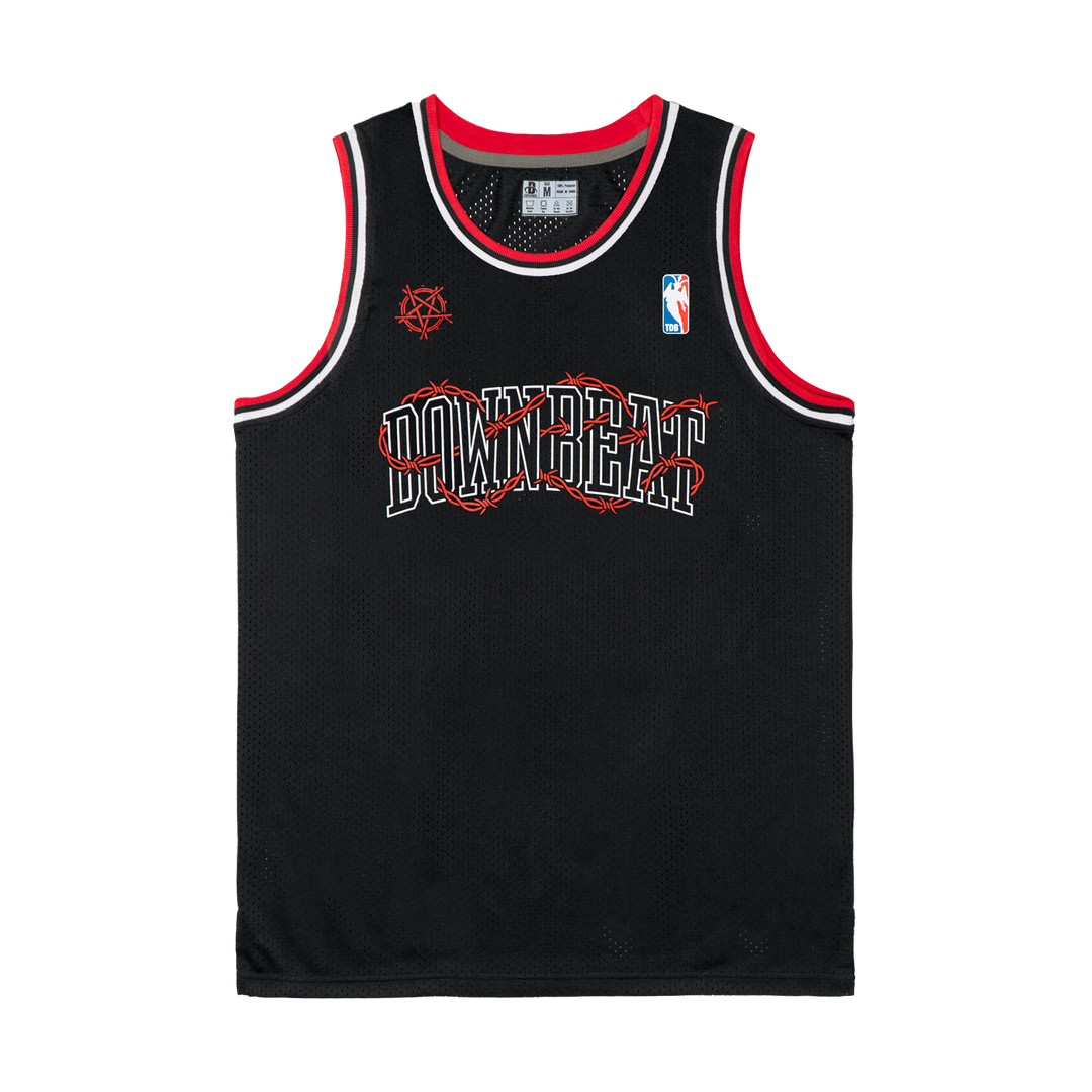 VARSITY BARBWIRE BASKETBALL JERSEY (BLACK/RED)